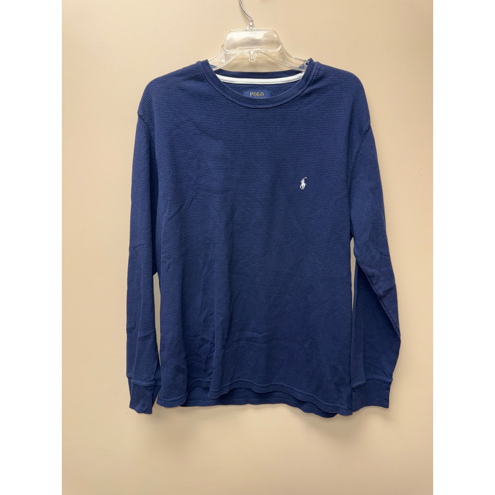 Polo Ralph Lauren Mens XL Navy Blue Waffle Knit Long Sleeve Sleepwear Shirt Pony